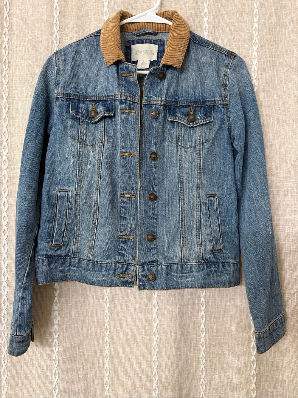 Sky and Sparrow Blue Denim Jacket with Tan Corduroy Collar